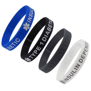 Type 1 Diabetic Insulin Dependent Medical Alert ID Silicone Bracelet Wristbands