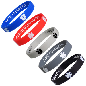 Type 1 Diabetic Medical Alert ID Silicone Bracelets 5-Pack