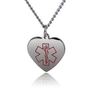 Type 1 Diabetes Medical Alert ID Stainless Steel Heart Pendant Necklace