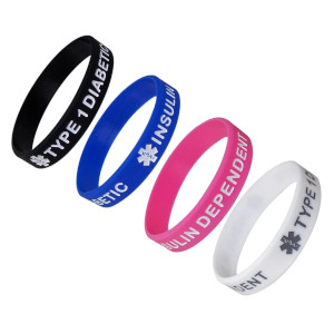 TYPE 1 DIABETIC Kids Sized Medical Alert ID Silicone Bracelet Wristbands