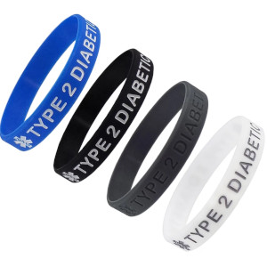 TYPE 2 DIABETIC Medical Alert ID Silicone Bracelet Wristbands 4 Pack